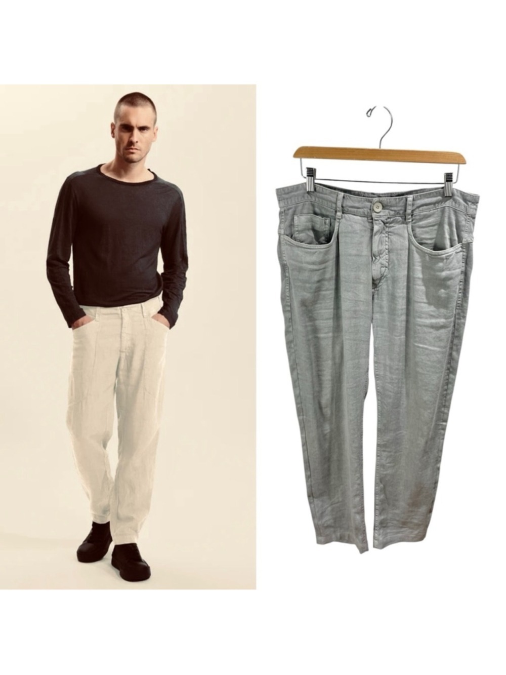 Transit UOMO Grey Green Italian Linen Jean Size M ( US 34)